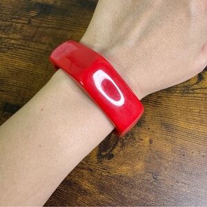 Cherry Red Lucite Hexagonal Bangle Bracelet Vintage 1980’s